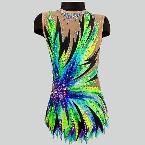 

Rhythmic Gymnastics Leotards Artistic Gymnastics Leotards Women's Girls' Leotard Spandex High Elasticity Breathable Handmade Sleeveless Competition Dance Rhythmic Gymnastics Artistic Gymnastics Green