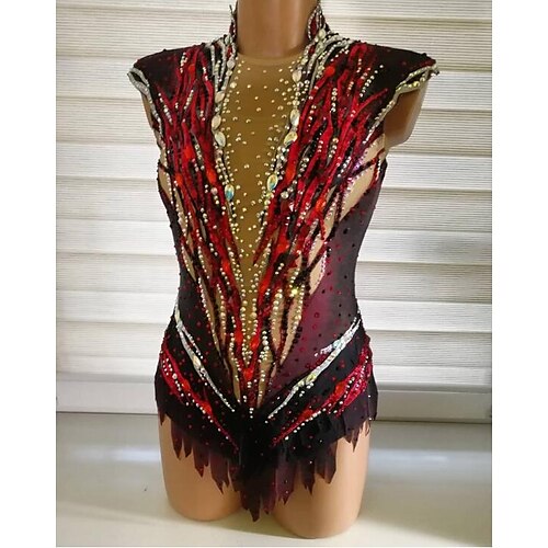 

Rhythmic Gymnastics Leotards Artistic Gymnastics Leotards Women's Girls' Leotard Spandex High Elasticity Breathable Handmade Sleeveless Competition Dance Rhythmic Gymnastics Artistic Gymnastics Red