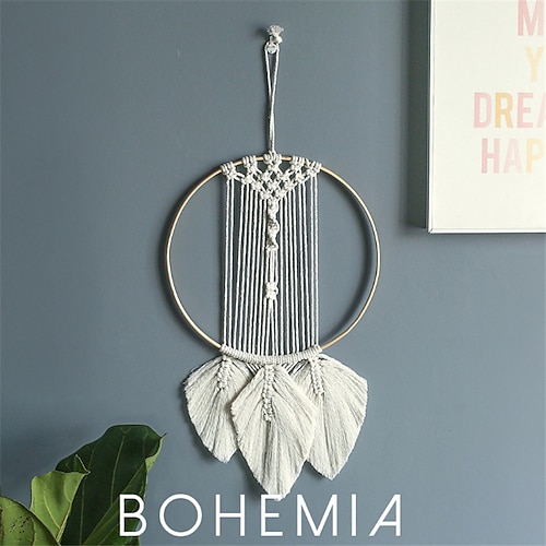 

Boho Hand Woven Macrame Dreamcatcher Bohemian Boho Art Decor Hanging Home Bedroom Living Room Decoration Nordic Handmade Tassel Cotton Leaf 6730 cm