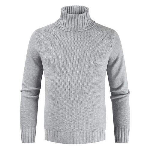 

Herre Bluse Pullover trøje rullekrave sweater Strikke Helfarve Rullekrave Basale Ferie Tøj Vinter Sort Kamel L XL 2XL