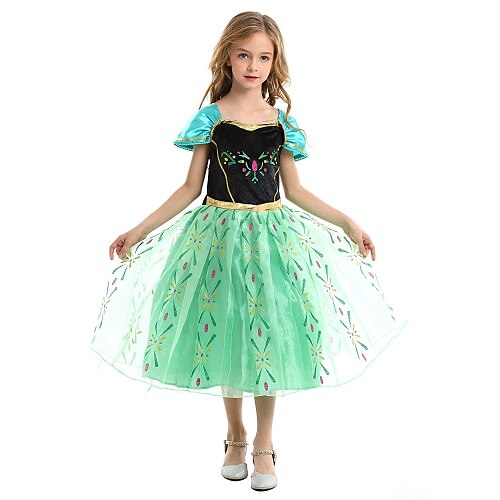 

Princess Fairytale Anna Cosplay Costume Party Costume Flower Girl Dress Girls' Movie Cosplay A-Line Slip Vacation Dress Green Dress Christmas Children's Day Chiffon Terylene Cotton