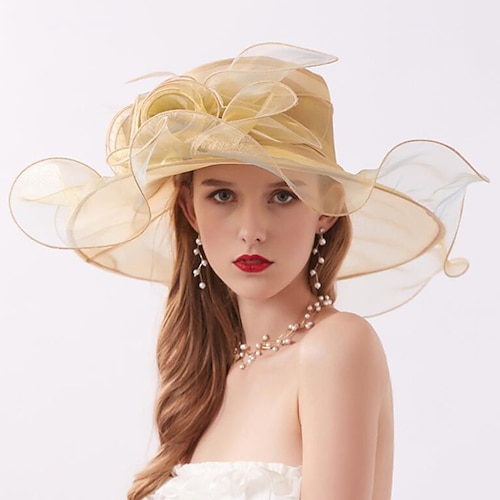 

Hats Headwear Tulle Organza Bucket Hat Straw Hat Sun Hat Wedding Outdoor Fashion With Bowknot Headpiece Headwear