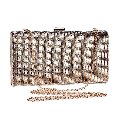 

Women's Wedding Bags Handbags Evening Bag Polyester Crystals Chain Striped Party Wedding Event / Party Black Silver Gold / Fall & Winter