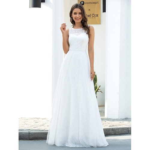 

Spiaggia / Destinazione Abiti da sposa Lungo Linea-A Senza maniche Con decorazione gioiello Di pizzo Con Di pizzo 2023 Primavera estate Abiti da sposa