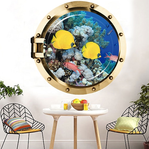 

deep sea giallo croaker wall sticker multicolore piatto rimovibile mondo sottomarino 3d pvc carta da parati decorazioni per la casa 50x50 cm