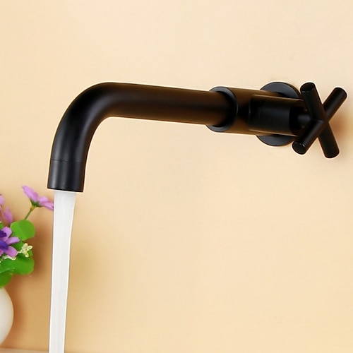 

Bathroom Faucet Single Handle Matte Black Wall Installation One Hole Standard Spout Zinc Alloy Bathroom Faucet with Cold Water Only