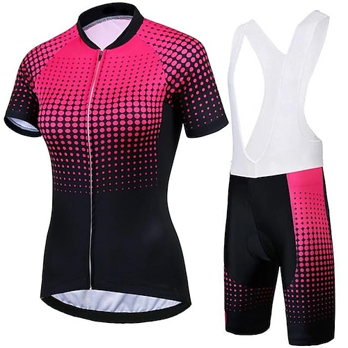 

21Grams Women's Cycling Jersey with Bib Shorts Short Sleeve Mountain Bike MTB Road Bike Cycling Black Red Polka Dot Bike Clothing Suit 3D Pad Breathable Ultraviolet Resistant Quick Dry Back Pocket