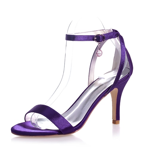 

Women's Wedding Shoes Wedding Party & Evening Ankle Strap Heels Wedding Sandals Bridesmaid Shoes Imitation Pearl Stiletto Heel Open Toe Minimalism Satin Ankle Strap Solid Colored Purple Dark Purple