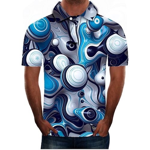 

Men's Collar Polo Shirt Golf Shirt Tennis Shirt Graphic 3D Collar Shirt Collar Blue Plus Size Daily Going out Short Sleeve Clothing Apparel Streetwear Exaggerated