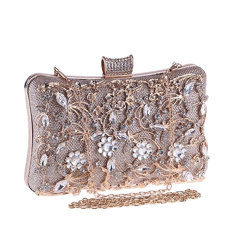 

Women's Evening Bag Wedding Bags Handbags Evening Bag Polyester Crystals Hollow-out Solid Color Glitter Shine Rhinestone Party Wedding Event / Party Black Champagne Silver / Fall & Winter