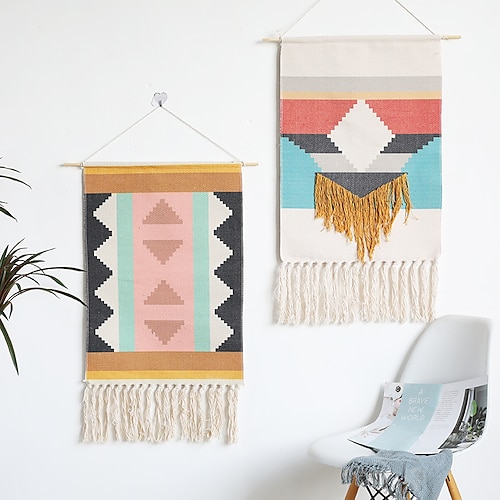 

boho tissé à la main macramé mur tapisserie bohème boho art décor couverture rideau suspendu maison chambre salon décoration nordique fait main gland coton géométrique