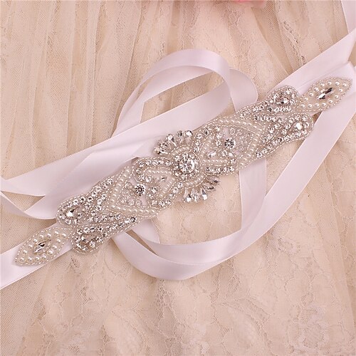 

Satin / Tulle Wedding / Party / Evening Sash With Crystal / Imitation Pearl / Belt Women's Sashes / Appliques