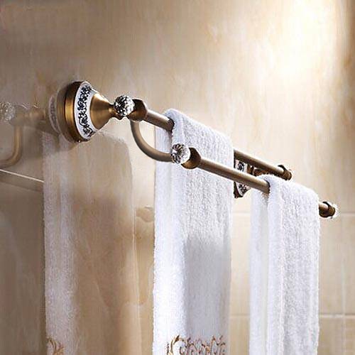 

Towel Bar Antique Brass Crystal and Ceramic Towel Rack for Bathroom 2-lier Tower Holder 1pc