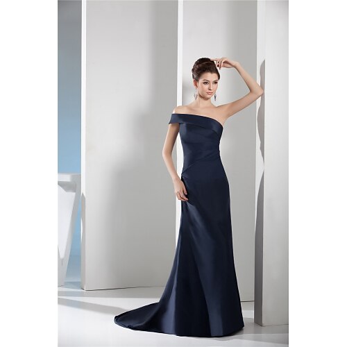 

Sheath / Column Evening Dresses Minimalist Dress Engagement Court Train Sleeveless One Shoulder Taffeta with Sleek 2022 / Formal Evening