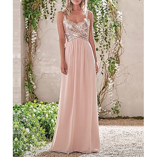 

Sheath / Column Bridesmaid Dress Cowl Neck Sleeveless Elegant Floor Length Chiffon / Sequined with Sequin / Ruching 2022