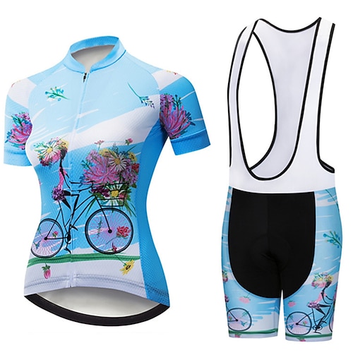 

21Grams Women's Cycling Jersey with Bib Shorts Short Sleeve Mountain Bike MTB Road Bike Cycling Green Yellow Rosy Pink Floral Botanical Bike Clothing Suit 3D Pad Breathable Ultraviolet Resistant