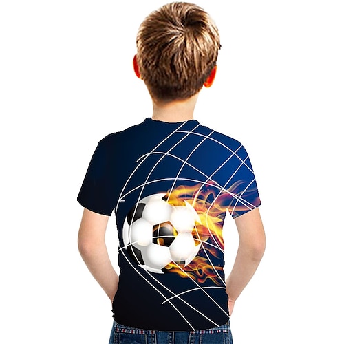  Pojkar 3D Färgblock Fotboll T-shirt Kortärmad 3D-tryck Sommar Aktiv söt stil Streetwear Polyester Konstsilke Barn 3-12 år Skola Utomhus Dagligen