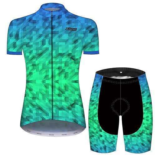 

21Grams Women's Cycling Jersey with Shorts Short Sleeve Mountain Bike MTB Road Bike Cycling Black Green Plaid Checkered Geometic Bike Clothing Suit Breathable Ultraviolet Resistant Quick Dry Back