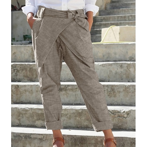 

Women's Chinos Pants Trousers Linen / Cotton Blend Green Blue Khaki Mid Waist Fashion Casual Office Vacation Baggy Drop Crotch Solid Colored S M L XL XXL / Loose Fit