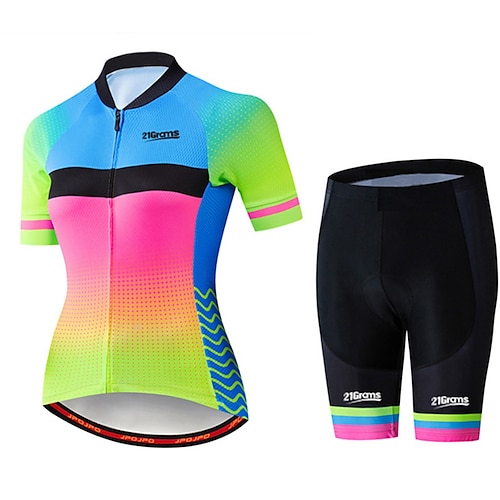 

21Grams Women's Cycling Jersey with Shorts Short Sleeve Mountain Bike MTB Road Bike Cycling Black Green Polka Dot Rainbow Gradient Bike Clothing Suit 3D Pad Breathable Ultraviolet Resistant Quick Dry