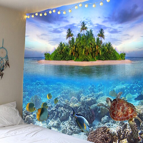 

Wall Tapestry Art Decor Blanket Curtain Picnic Tablecloth Hanging Home Bedroom Living Room Dorm Decoration Animal Fish Underwater World Tropical Island