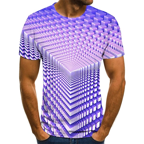 Voor heren Overhemd T-shirt T-shirts Grafisch Geometrisch 3D Ronde hals Lichtgroen Blozend Roze Marine Blauw Paars Goud Grote maten Feestdagen Uitgaan Korte mouw Afdrukken Kleding Streetwear