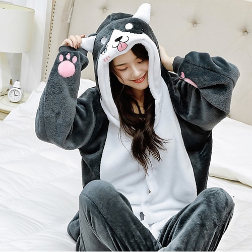 

Adults' Kigurumi Pajamas Dog Color Block Onesie Pajamas Flannelette Cosplay For Men and Women Boys and Girls Carnival Animal Sleepwear Cartoon Festival / Holiday Costumes / Washable / Masquerade
