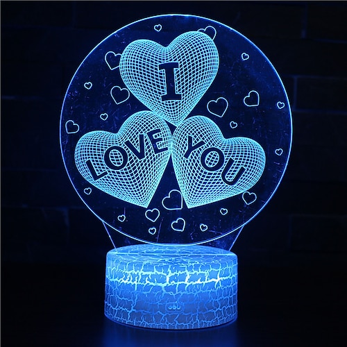 

3D Night Light I Love You Illusion Optical Lamp LED Glowing 7 Colors Changing RGB Home Decor Bedroom Table Lights for Kids Adults Girls Heart