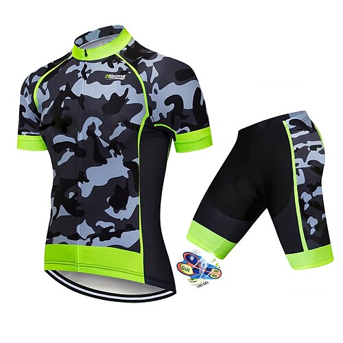 

21Grams Men's Cycling Jersey with Shorts Short Sleeve Mountain Bike MTB Road Bike Cycling Black Green Camo / Camouflage Bike Clothing Suit UV Resistant 3D Pad Breathable Quick Dry Back Pocket