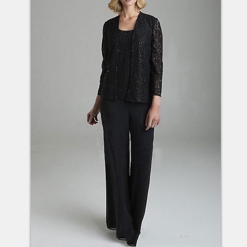 

Pantalone Abito da cerimonia per signora Formale Elegante Con decorazione gioiello Lungo Chiffon Manica lunga con Di pizzo 2023
