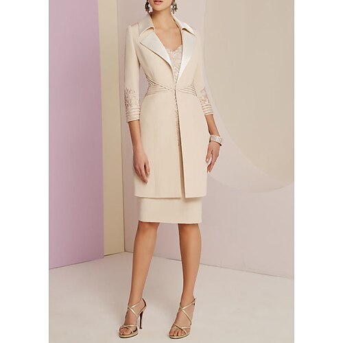 

Sheath / Column Mother of the Bride Dress Elegant V Neck Knee Length Polyester Half Sleeve with Ruching 2022