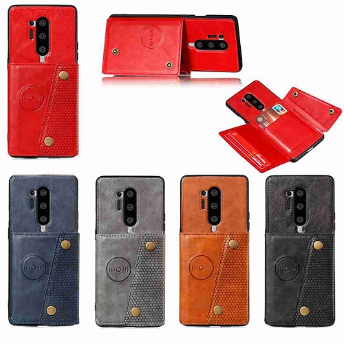 

telefono Custodia Per OnePlus Integrale Custodia in pelle OnePlus 8 Pro OnePlus 8 Porta-carte di credito Con supporto Tinta unica pelle sintetica TPU