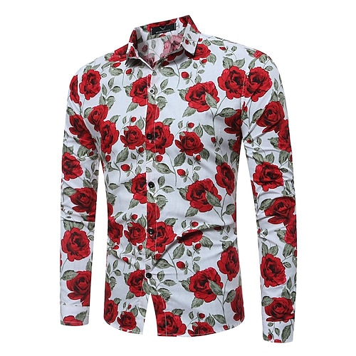

Men's Shirt Dress Shirt Floral Classic Collar White Black Daily Weekend Long Sleeve Print Clothing Apparel / Spring / Fall / Slim