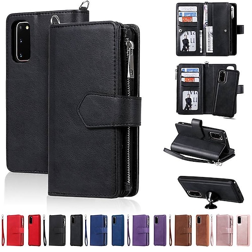 

Zipper Wallet Case For Samsung Galaxy S21 Plus Ultra S20 Plus Ultra FE S10 E Plus S9 S8 Plus Note 20 Ultra Note 10 Plus Note 9 8 Card Holder with Stand Full Body Cases Solid Colored PU Leather