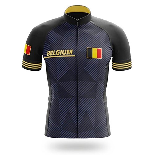 

21Grams Men's Cycling Jersey Short Sleeve Bike Jersey Top with 3 Rear Pockets Mountain Bike MTB Road Bike Cycling UV Resistant Breathable Quick Dry Reflective Strips Black Belgium National Flag Sports
