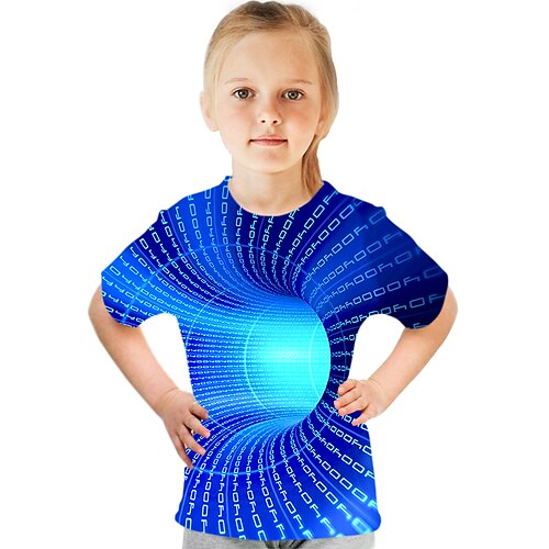 

Kids Girls' T shirt Color Block School 3D Print Short Sleeve Basic 3-12 Years Summer Blue