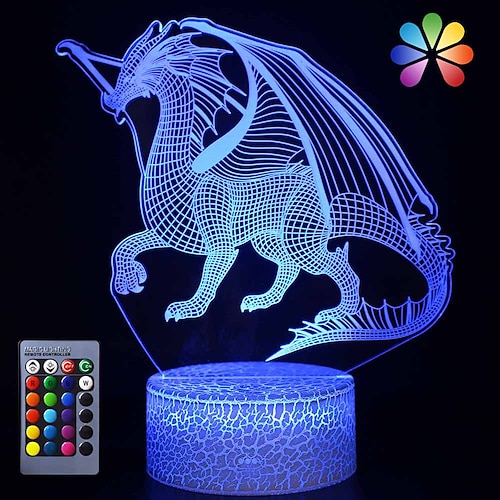 

Dragon Dinosaur 3D LED Night Light Lamp 16 Colors Changing Dimmable with Touch and Remote Dragon Toys Light Christmas Birthday Gifts for Boys Kids