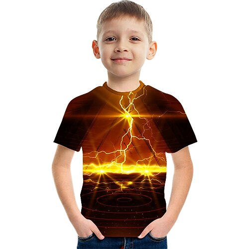 

Kids Boys T shirt Color Block 3D Print Short Sleeve Active Green Gold Red