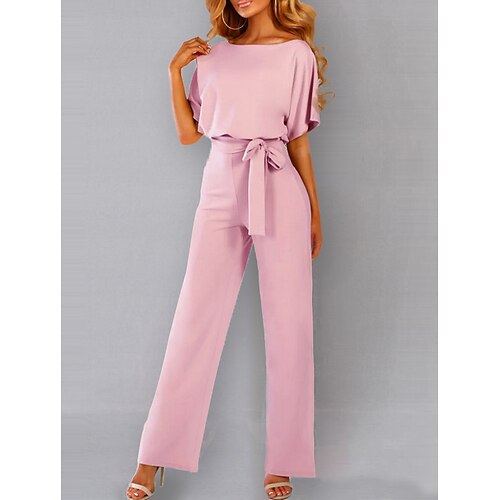 

Women's Daily Going out Blue Black Pink Jumpsuit Solid Colored Drawstring