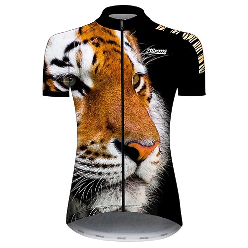 

21Grams Women's Cycling Jersey Short Sleeve Bike Jersey Top with 3 Rear Pockets Mountain Bike MTB Road Bike Cycling UV Resistant Cycling Breathable Quick Dry Black Yellow Animal Tiger Polyester