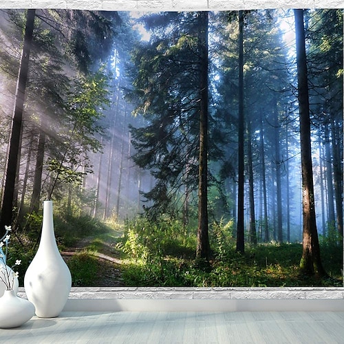

Landscape Tree Wall Tapestry Art Decor Blanket Curtain Picnic Tablecloth Hanging Home Bedroom Living Room Dorm Decoration Misty Forest Nature Sunshine Through Tree