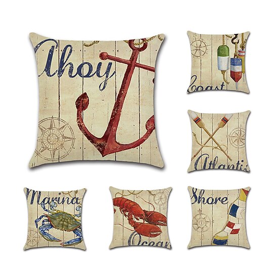 

6 pcs Pillow Cover, Animal Mediterranean Leisure Square Traditional Classic Faux Linen Throw Pillow case