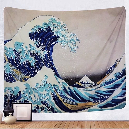 

Kanagawa Wave Ukiyo-e Wall Tapestry Art Decor Blanket Curtain Hanging Home Bedroom Living Room Decoration Japanese Painting Style