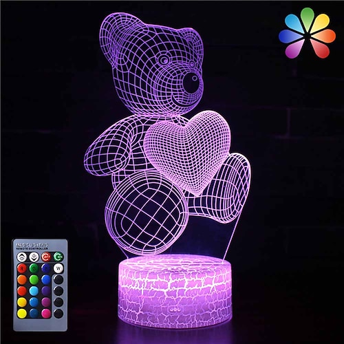 

Bear 3D Night Light LED Illusion Lamp for Kids Touch Table Desk Lamps Changing Boys Girls Bedroom Birthday Gifts Lights Fancy Ideas Lights Small Gift (Caring Bear)