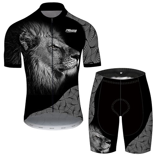 

21Grams Men's Cycling Jersey with Shorts Short Sleeve Mountain Bike MTB Road Bike Cycling Black White Animal Lion Geometic Bike Clothing Suit UV Resistant Breathable Quick Dry Back Pocket Sweat