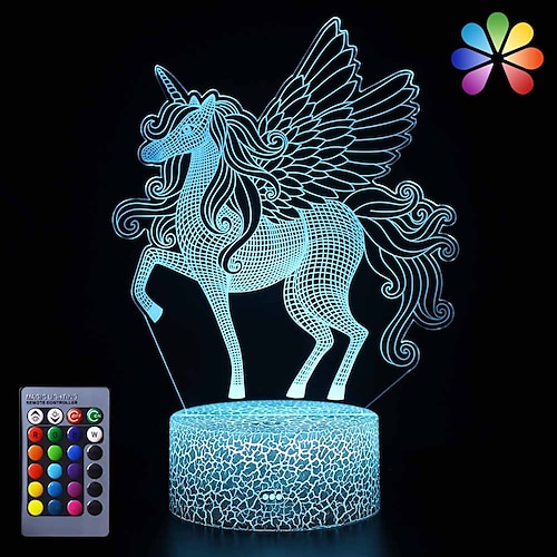 

Unicorn 3D Night Light for Kids LED Illusion Lamp 16 Colors Changing with Remote Christmas Birthday and Holiday Gift for Children Girls