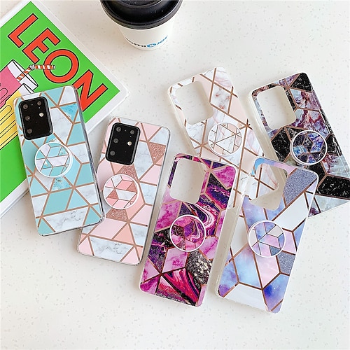 

Phone Case for Samsung Galaxy S20 S20 Plus S20 Ultra A51 A71 Geometric stitching marble pattern bright surface material IMD process electroplating folding bracket all-inclusive m HJ3