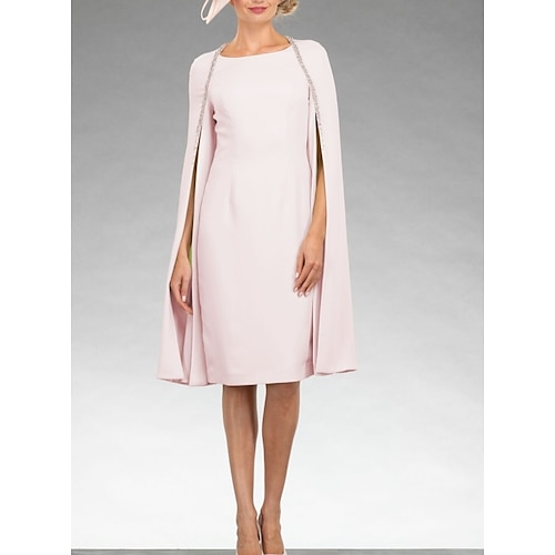 

Sheath / Column Mother of the Bride Dress Elegant Jewel Neck Knee Length Chiffon 3/4 Length Sleeve with Sequin 2022