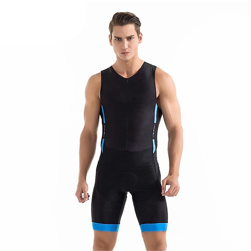 

21Grams Men's Triathlon Tri Suit Sleeveless Mountain Bike MTB Road Bike Cycling Black Blue Bike Clothing Suit UV Resistant 3D Pad Breathable Quick Dry Sweat wicking Polyester Spandex Sports Solid