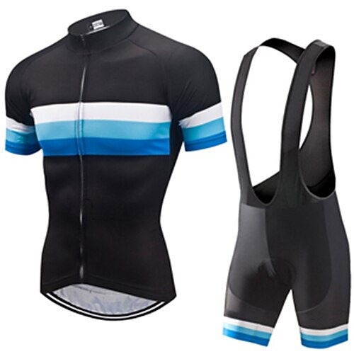 

21Grams Men's Cycling Jersey with Bib Shorts Short Sleeve Mountain Bike MTB Road Bike Cycling Black Blue Patchwork Bike Clothing Suit UV Resistant 3D Pad Breathable Quick Dry Back Pocket Polyester
